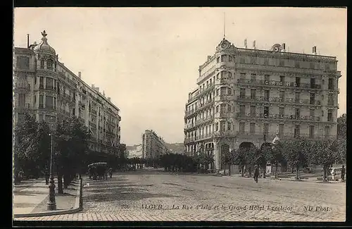 AK Alger, La Rue d`Isly et le Grand Hotel Excelsior