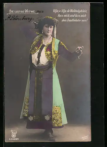AK Operette Die lustige Witwe, Schauspielerin in Tracht