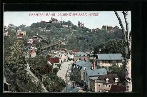 AK Loschwitz-Weisser Hirsch, Ortsansicht mit Drahtseilbahn