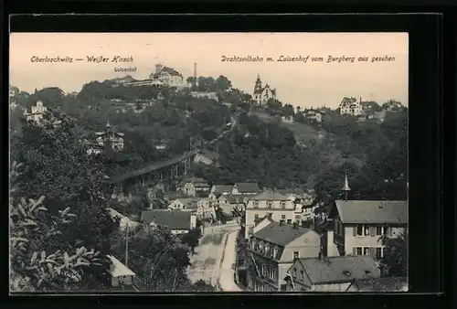 AK Oberloschwitz-Weisser Hirsch, Ortsansicht mit Drahtseilbahn und Luisenhof