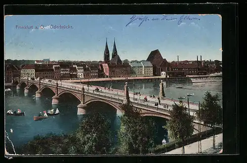 AK Frankfurt a. O., Panorama hinter Oderbrücke