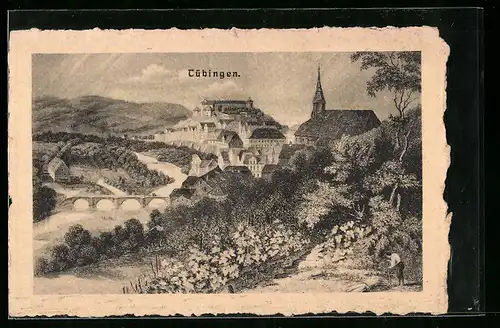 Künstler-AK Tübingen, Ortsansicht im Jahr 1840
