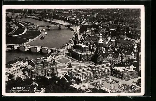 AK Dresden, Stadtzentrum vom Flugzeug aus