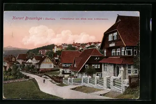 AK Braunlage /Harz, Villenviertel mit Blick zum Achtermann