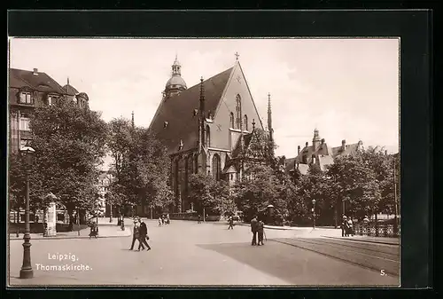 AK Leipzig, Strassenpartie mit Thomaskirche