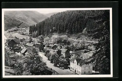 AK Schwarzwald /Thür. Wald, Ortspartie aus der Vogelschau, Gasthof zum Deutschen Haus