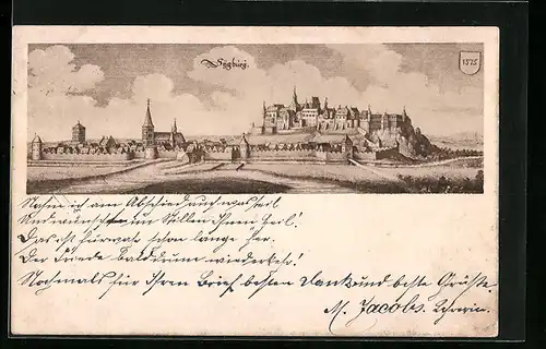 AK Siegburg, Totalansicht 1575 mit Burg