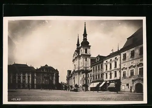 AK Iglau, Partie am Marktplatz mit St. Ignatz-Kirche