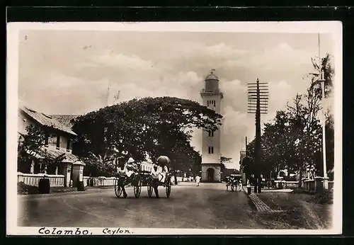 AK Colombo, Strassenpartie mit Rikscha