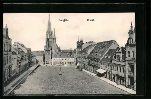 AK Burgstädt, Markt mit Kirche