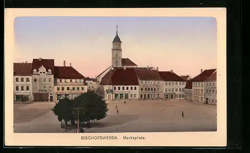 AK Bischofswerda, Marktplatz mit Geschäften, Eisenwaren