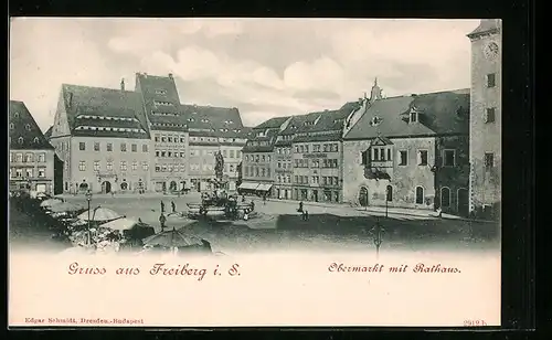 AK Freiberg i. Sa., Obermarkt mit Rathaus