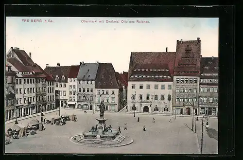 AK Freiberg i. Sa., Obermarkt mit Denkmal Otto des Reichen