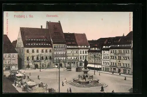 AK Freiberg i. Sa., Obermarkt mit Marktständen