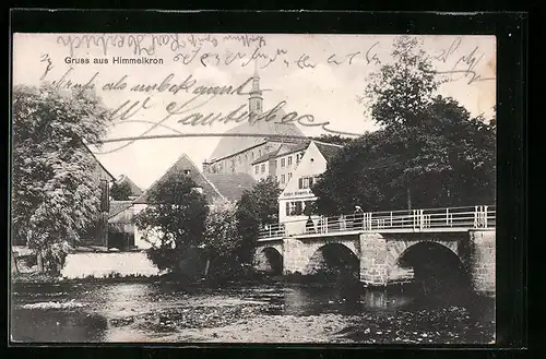 AK Himmelkron, Ortsansicht mit Kirche und Brücke