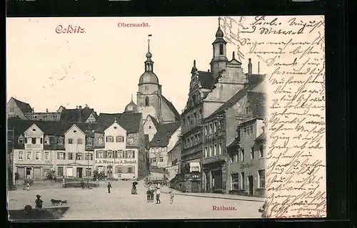 AK Colditz, Obermarkt und Rathaus, Apotheke