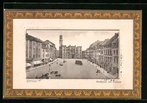 AK Zittau, Marktplatz mit Rathaus
