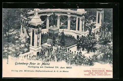 AK Mainz, Gutenberg-Feier, Huldigung am Denkmal 1900