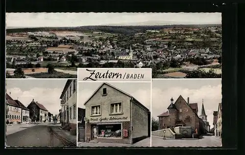 AK Zeutern /Baden, Ortsansicht mit Lebensmittel-Geschäft Friedl Grobs