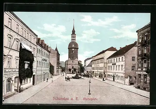 AK Schandau a. E., Marktplatz mit Hotel Anker