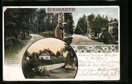 AK Zwenkau /Harth, Gasthaus Forsthaus am Wege von Zwenkau nach Deuben, Bahnwärterhäuschen am Rennsteig