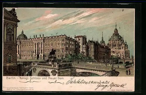 Lithographie Berlin, Königliches Schloss und Neuer Dom