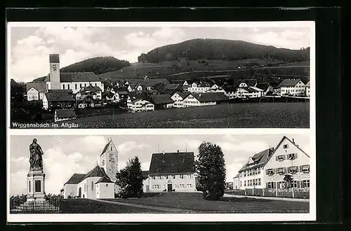 AK Wiggensbach i. Allgäu, Ortsansicht mit Denkmal