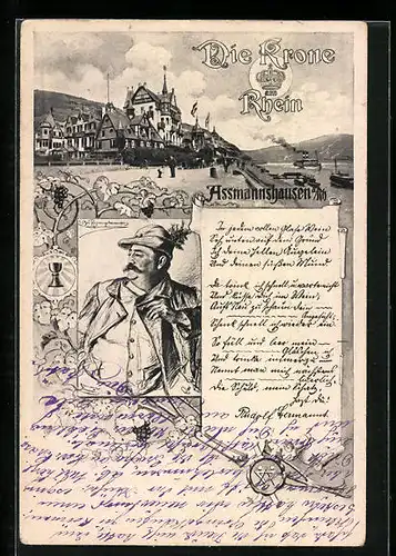 AK Assmannshausen a. Rh., Gasthaus Krone am Rhein