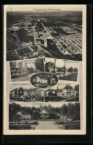 AK Grafenwöhr, Truppenlager, Militärgasthof, Hauptwache und Forsthaus, Luitpoldpark