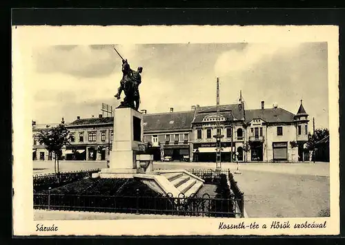 AK Sárvár, Kossuth-tér a Hösök szobrával