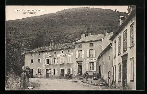 AK St-Poncy, Mairie Ecole de Garcons, Boyer Epicier
