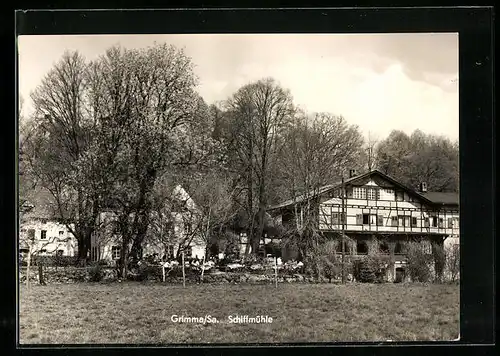 AK Grimma /Sa., Schiffmühle, Fachwerkhaus