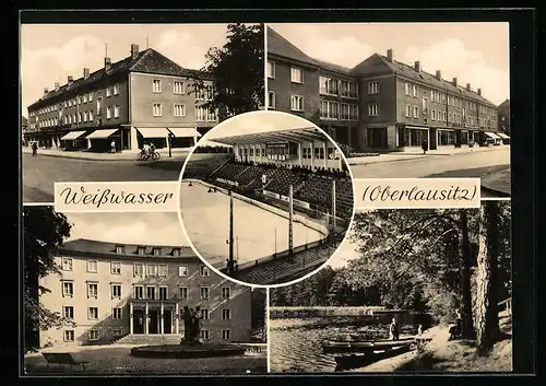 AK Weisswasser /Oberlausitz, Strassenpartie, Gebäudeansicht, Wilhelm Pieck Stadion