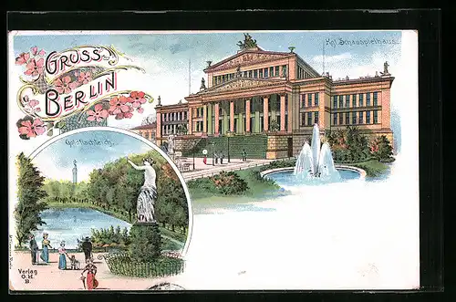 Lithographie Berlin, Königliches Schauspielhaus, Gendarmenmarkt