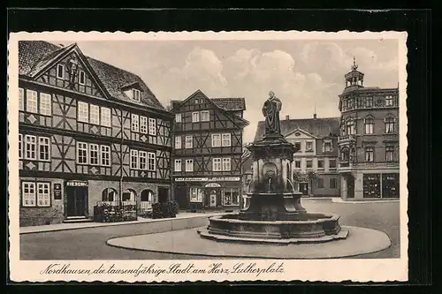 AK Nordhausen /Harz, Lutherplatz mit Cafe und Brunnen