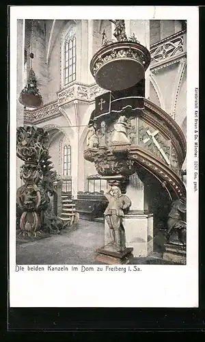 Goldfenster-AK Freiberg i. Sa., Die beiden Kanzeln im Dom