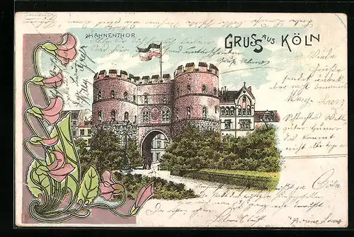 Künstler-AK Köln, Hahnentor, Blumen