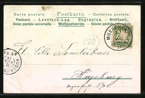 Lithographie München, Justizpalast und Siegesthor