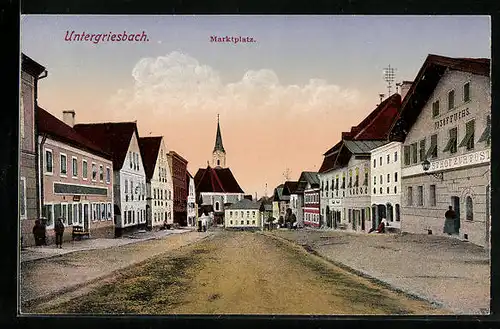 AK Untergriesbach, Marktplatz mit Kirche und Gasthof zur Post