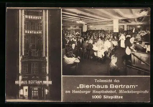 AK Hamburg, Gasthaus Bierhaus Bertram, Mönckebergstrasse 3, Fassade, Innenansicht