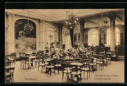 AK Hamburg, Cafe Wallhof J. Koch, Innenansicht