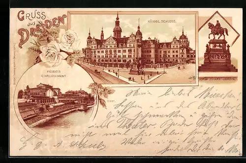 Lithographie Dresden, Kgl. Schloss, Gasthaus Helbigs Etablissement