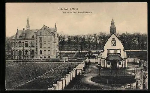 AK Coblenz-Lützel, Mariahilf- und Josephinenstift aus der Vogelschau