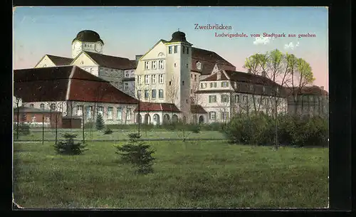 AK Zweibrücken, Ludwigschule vom Stadtpark aus gesehen