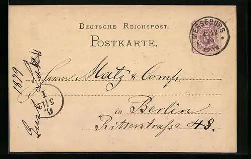 AK Merseburg, Korrespondenz Gustav Lots an Malz 1879