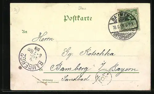 Lithographie Barmen, Strassenpartie mit Strassenbahn, Neue Concordia