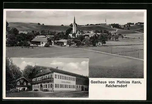 AK Reichersdorf, Gasthaus von Mathias Rank, Ortsansicht