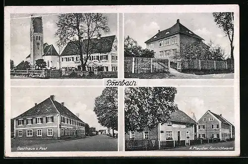 AK Pörnbach, Gasthaus zur Post, Gemischtwaren A. Maucher