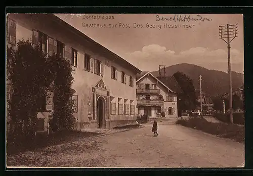 AK Benediktbeuern, Dorfstrasse mit Gasthaus zur Post