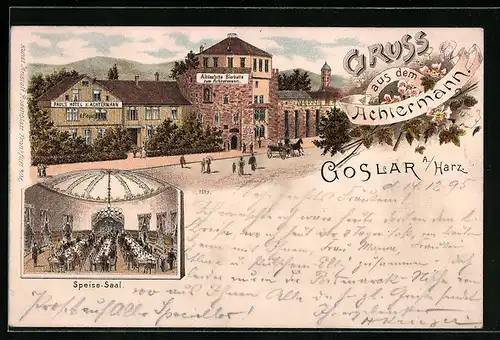 Vorläufer-Lithographie Goslar a. Harz, 1895, Pauls Hotel zum Achtermann